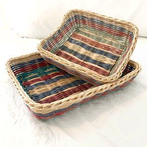 Wicker Basket Trays set of two multi color weave